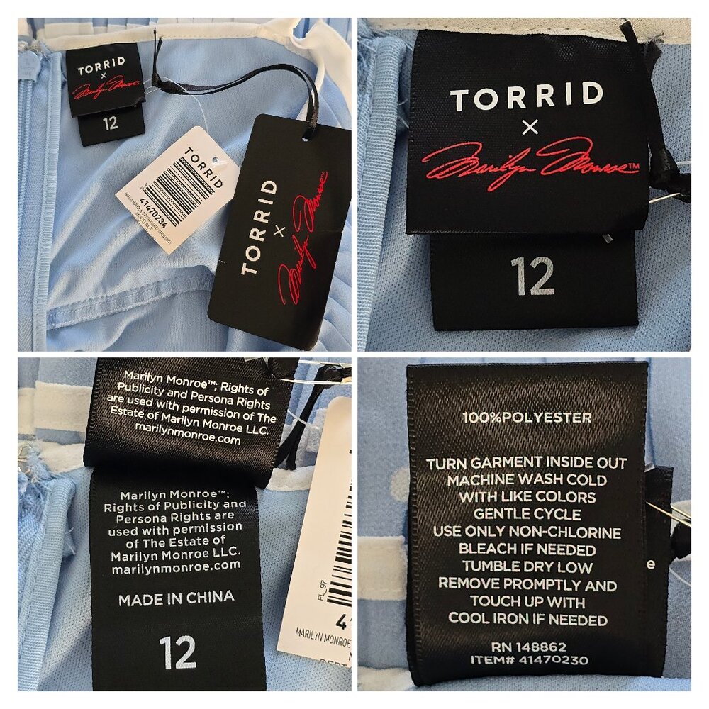 Torrid x Marilyn Monroe Blue Tiered Polka Dot Pleated Midi Dress Size 12 NWT - Picture 15 of 15